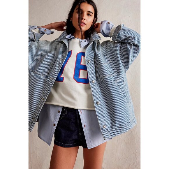 Free People We The Free Madison City Jacket at Free People in Railroad Stripe XS - Picture 1 of 6